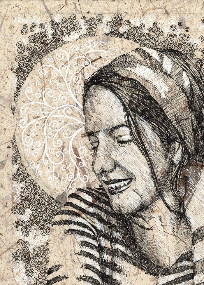 portrait spiralaire au feutre noir et blanc sur papier banane 25x35 cm.
Elina Rabat 042020
